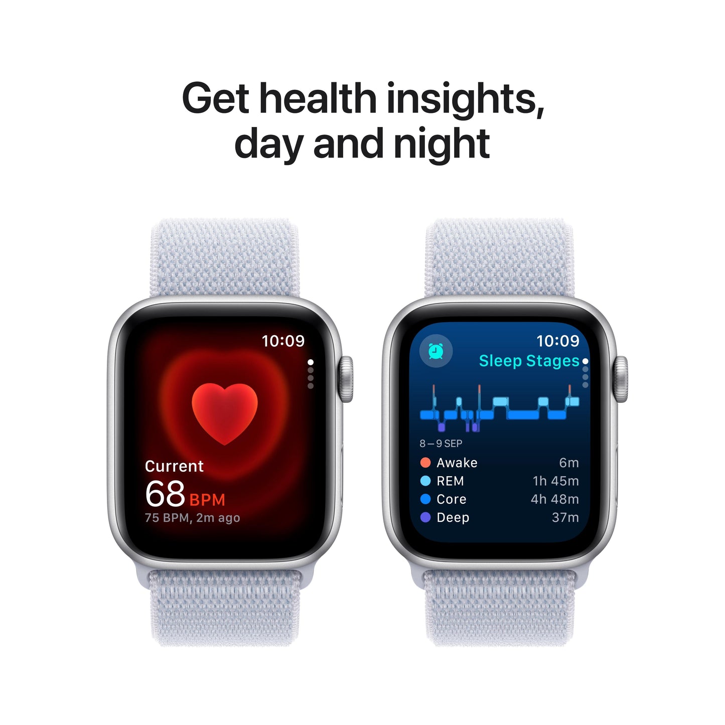2024 Apple Watch SE GPS 44mm Silver Aluminium Case with Blue Cloud Sport Loop