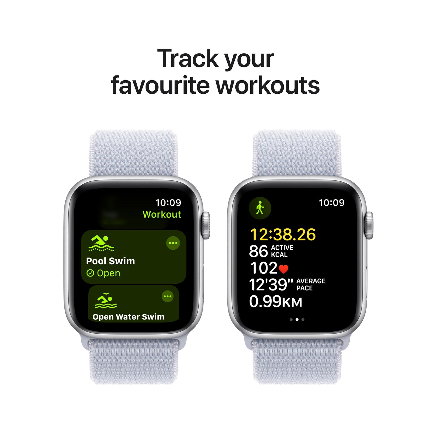 2024 Apple Watch SE GPS 44mm Silver Aluminium Case with Blue Cloud Sport Loop