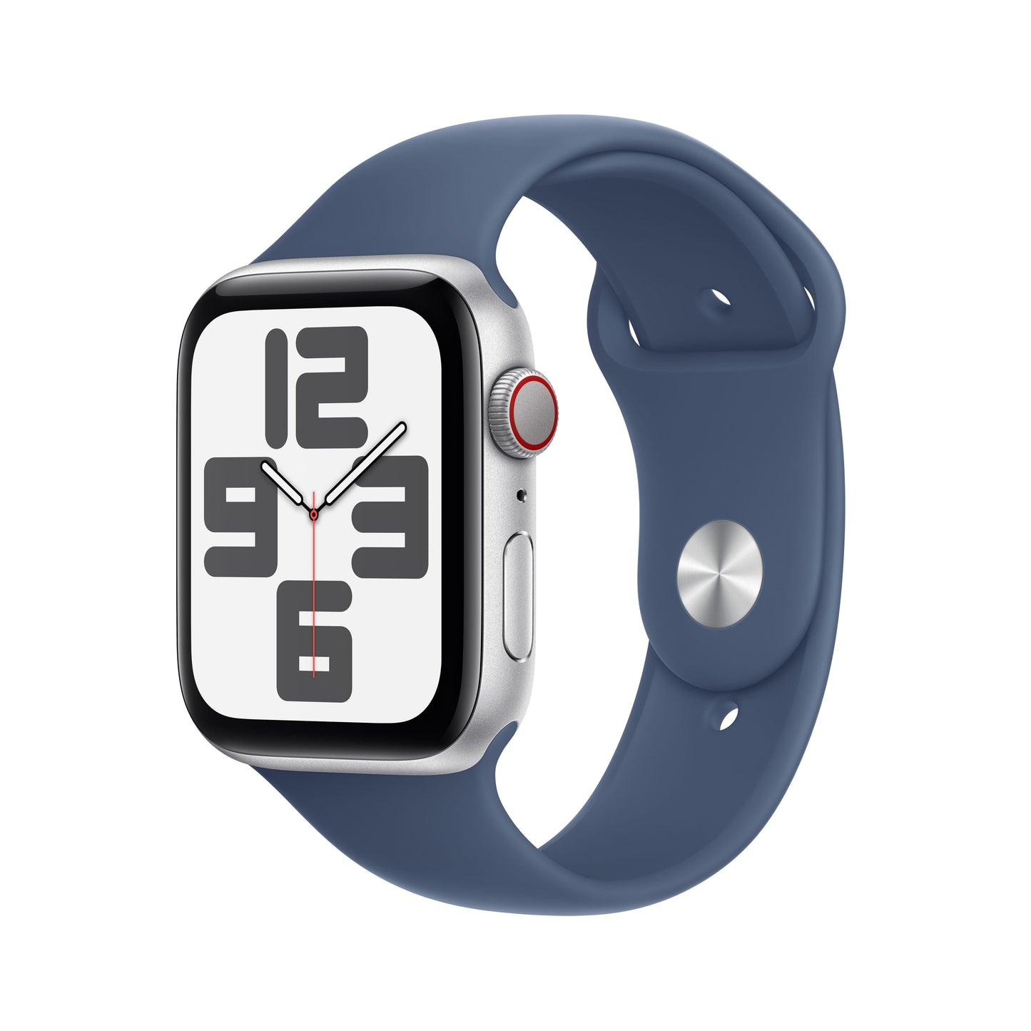 2024 Apple Watch SE GPS + Cellular 44mm Silver Aluminium Case with Denim Sport Band - M/L