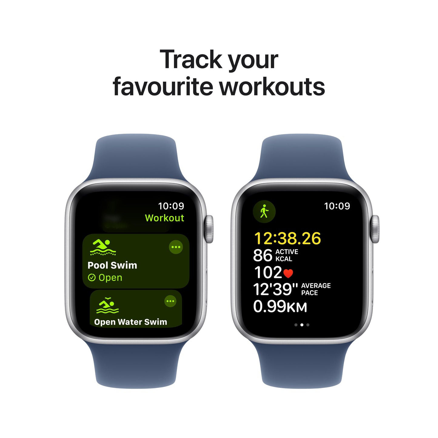 2024 Apple Watch SE GPS + Cellular 44mm Silver Aluminium Case with Denim Sport Band - M/L