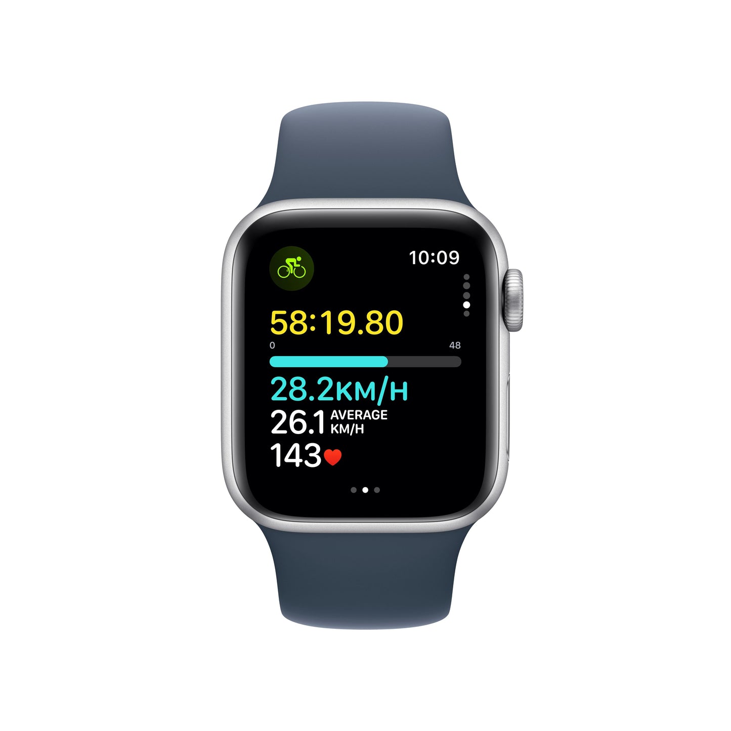 2023 Apple Watch SE GPS 40mm Silver Aluminium Case with Storm Blue Sport Band - S/M