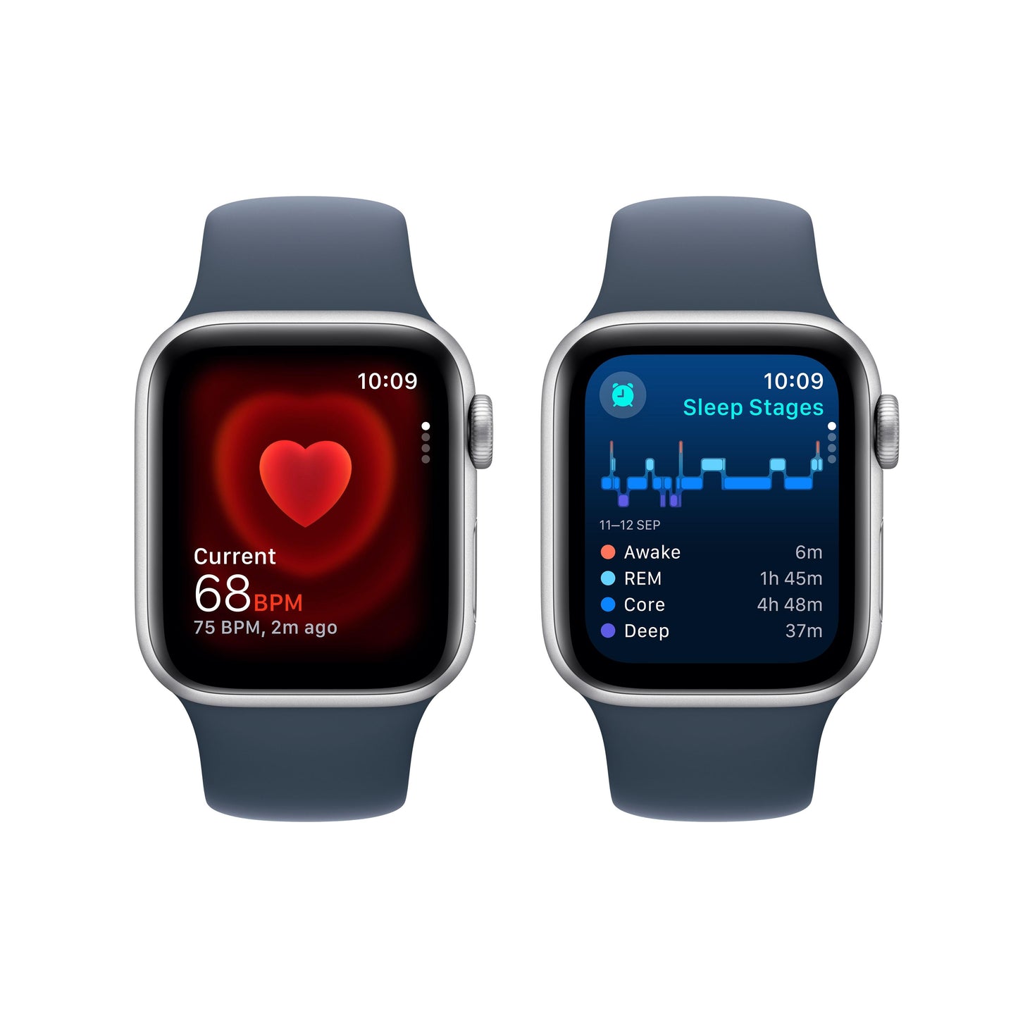 2023 Apple Watch SE GPS + Cellular 40mm Silver Aluminium Case with Storm Blue Sport Band - M/L