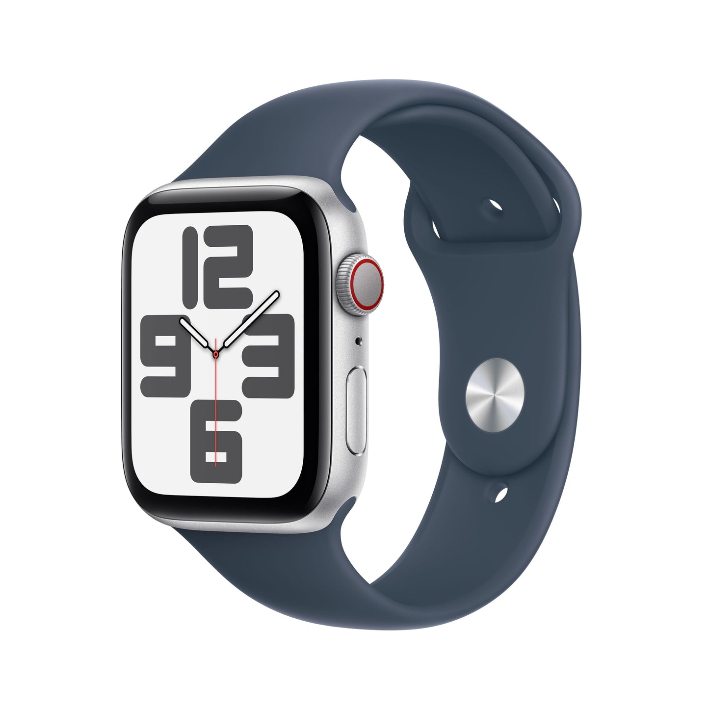 2023 Apple Watch SE GPS + Cellular 44mm Silver Aluminium Case with Storm Blue Sport Band - S/M