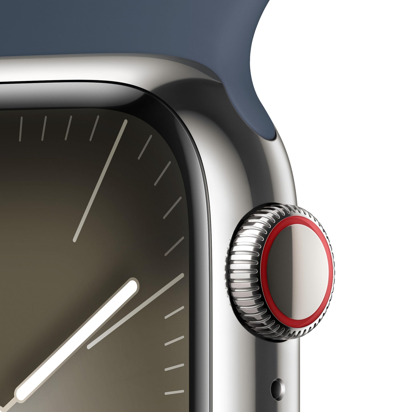 Apple Watch Series 9 GPS + Cellular 41mm Silver Stainless Steel Case with Storm Blue Sport Band - S/M