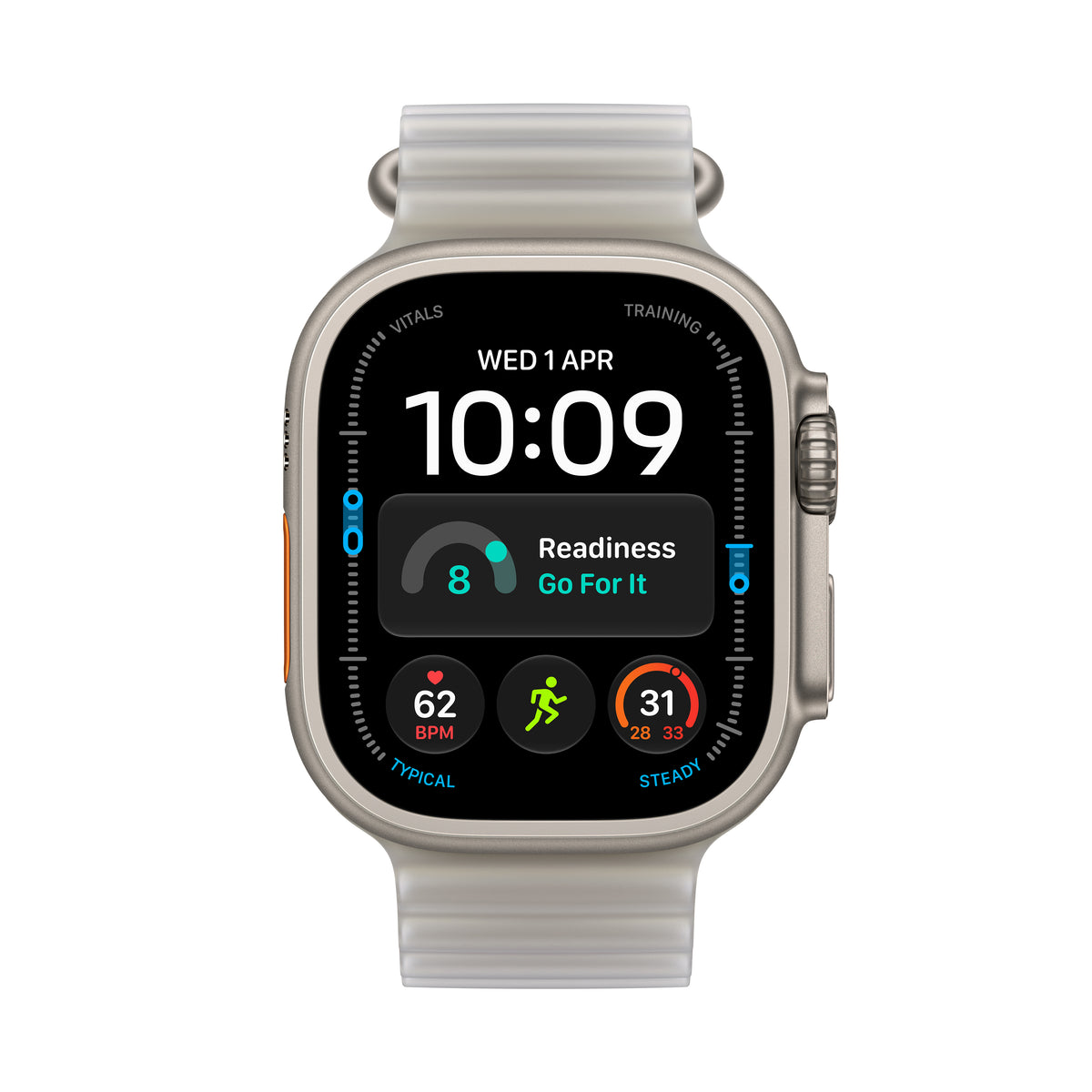 Apple Watch Ultra 4 GPS + Cellular 49mm Natural Titanium Case with Translucent Grey Ocean Band