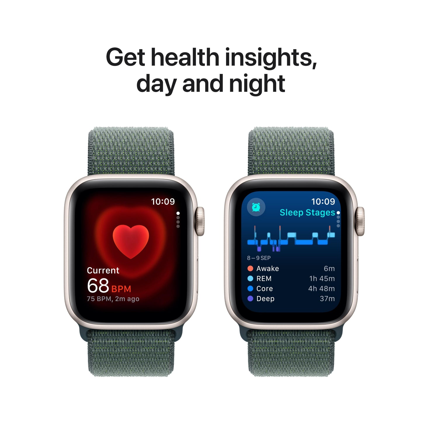 2024 Apple Watch SE GPS + Cellular 40mm Starlight Aluminium Case with Lake Green Sport Loop