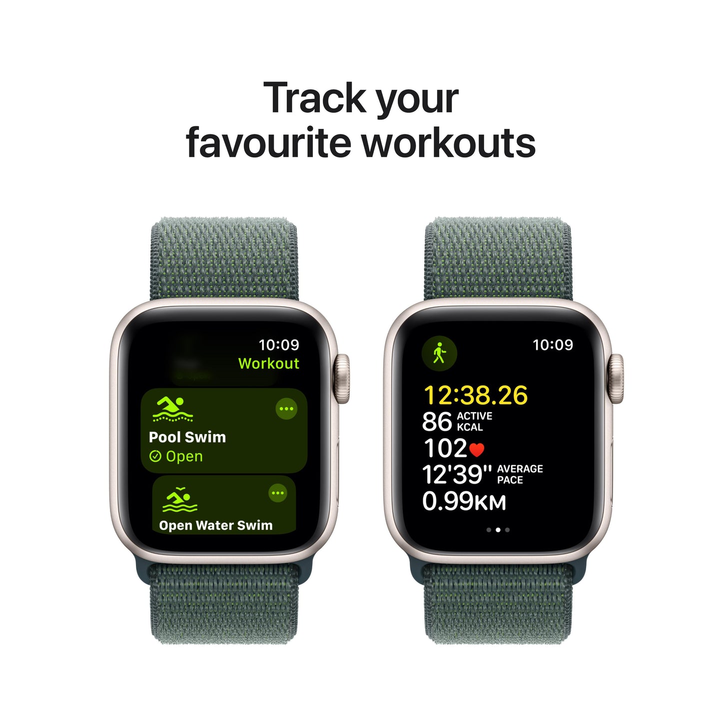 2024 Apple Watch SE GPS + Cellular 40mm Starlight Aluminium Case with Lake Green Sport Loop