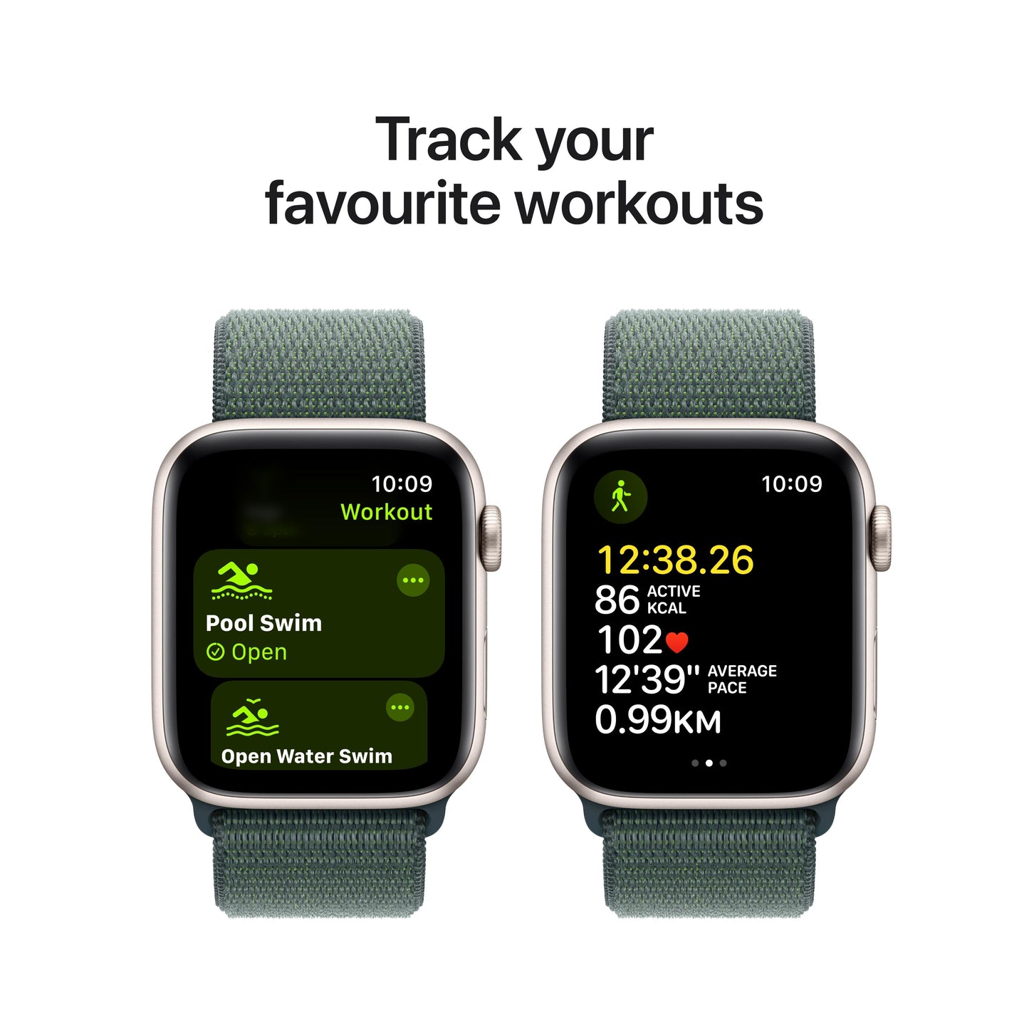 2024 Apple Watch SE GPS 44mm Starlight Aluminium Case with Lake Green Sport Loop