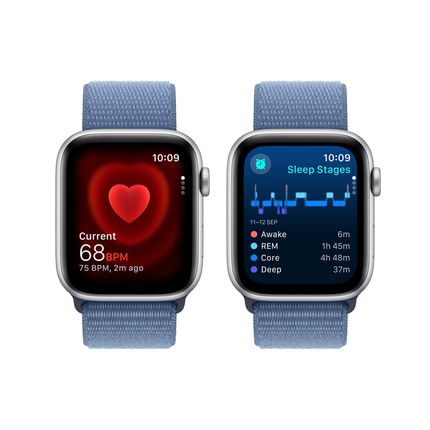 2023 Apple Watch SE GPS 44mm Silver Aluminium Case with Winter Blue Sport Loop