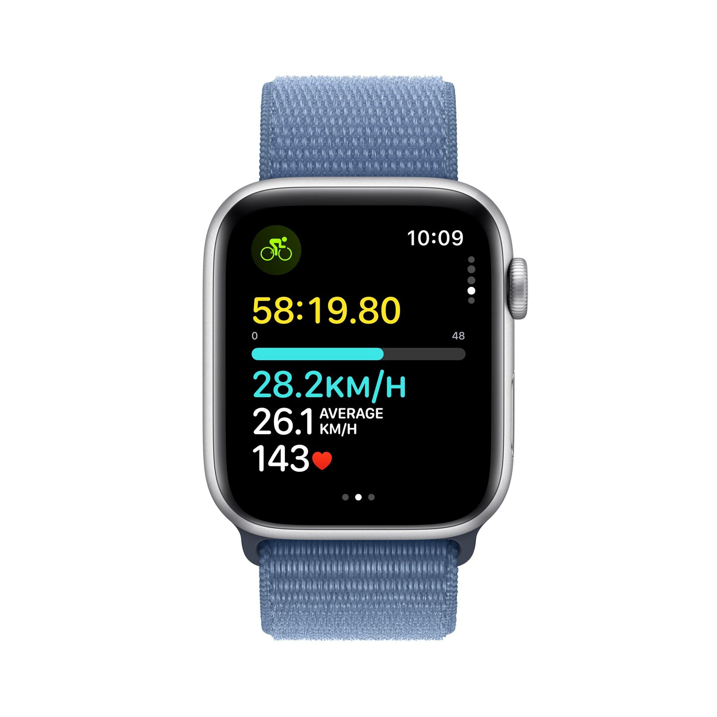 2023 Apple Watch SE GPS 44mm Silver Aluminium Case with Winter Blue Sport Loop