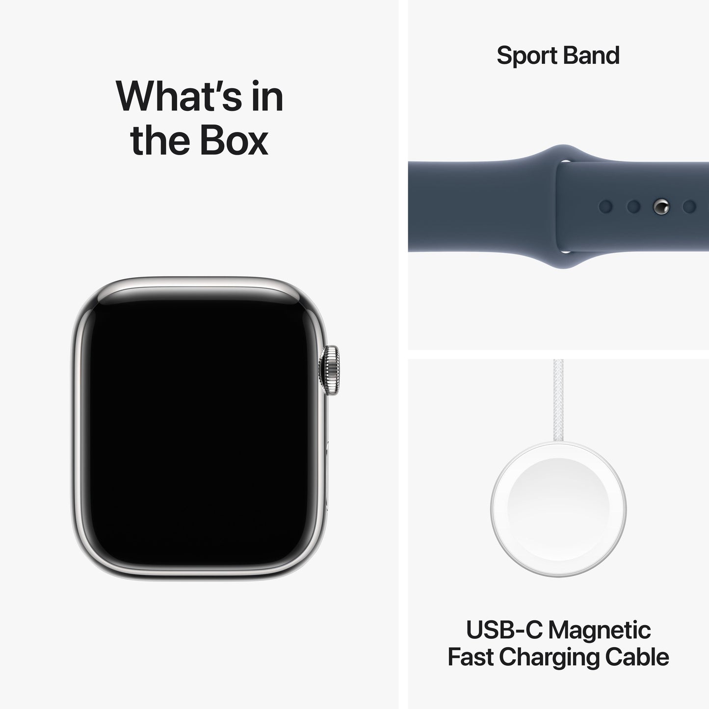 Apple Watch Series 9 GPS + Cellular 45mm Silver Stainless Steel Case with Storm Blue Sport Band - M/L