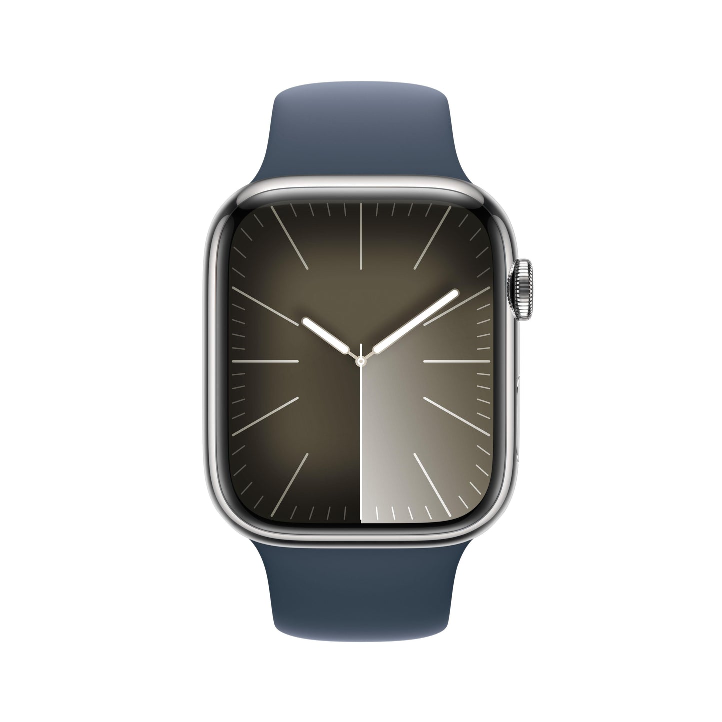 Apple Watch Series 9 GPS + Cellular 45mm Silver Stainless Steel Case with Storm Blue Sport Band - M/L