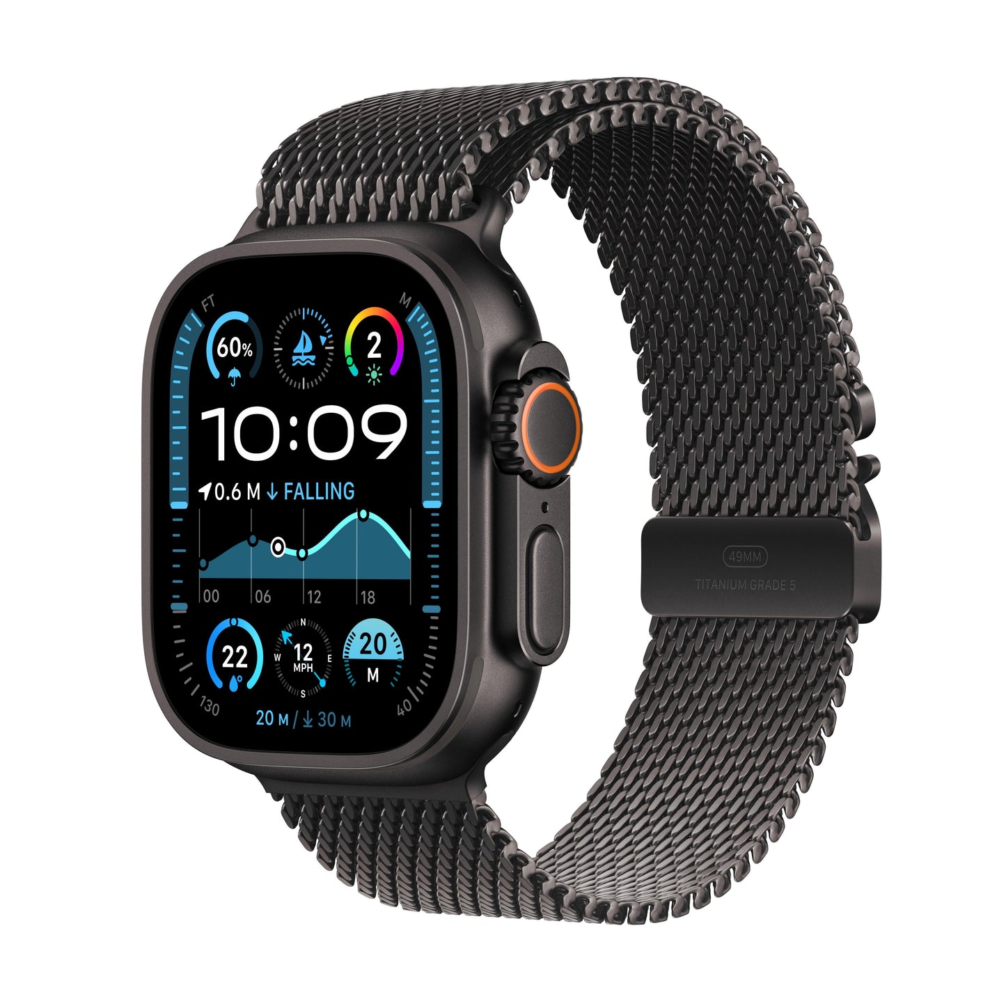 2024 Apple Watch Ultra 2 GPS + Cellular 49mm Black Titanium Case with Black Titanium Milanese Loop - Large