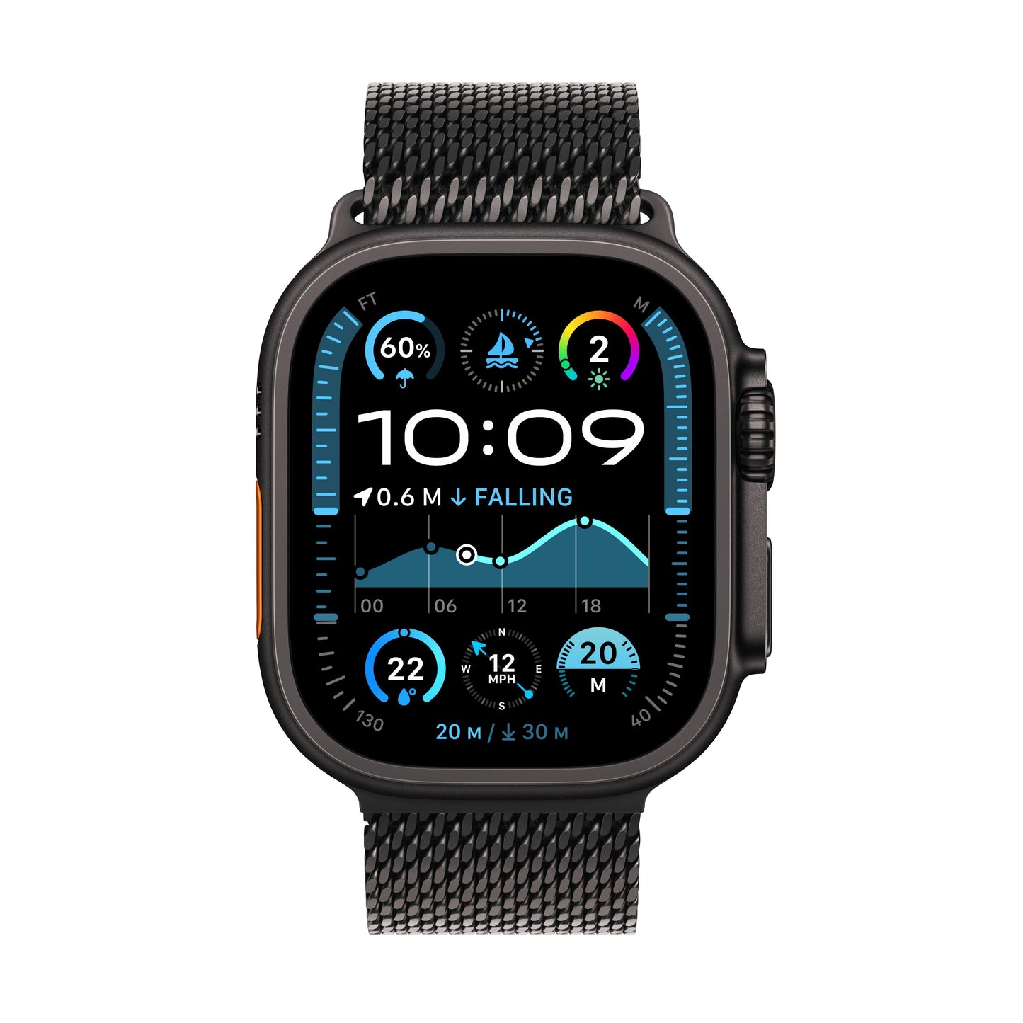2024 Apple Watch Ultra 2 GPS + Cellular 49mm Black Titanium Case with Black Titanium Milanese Loop - Large