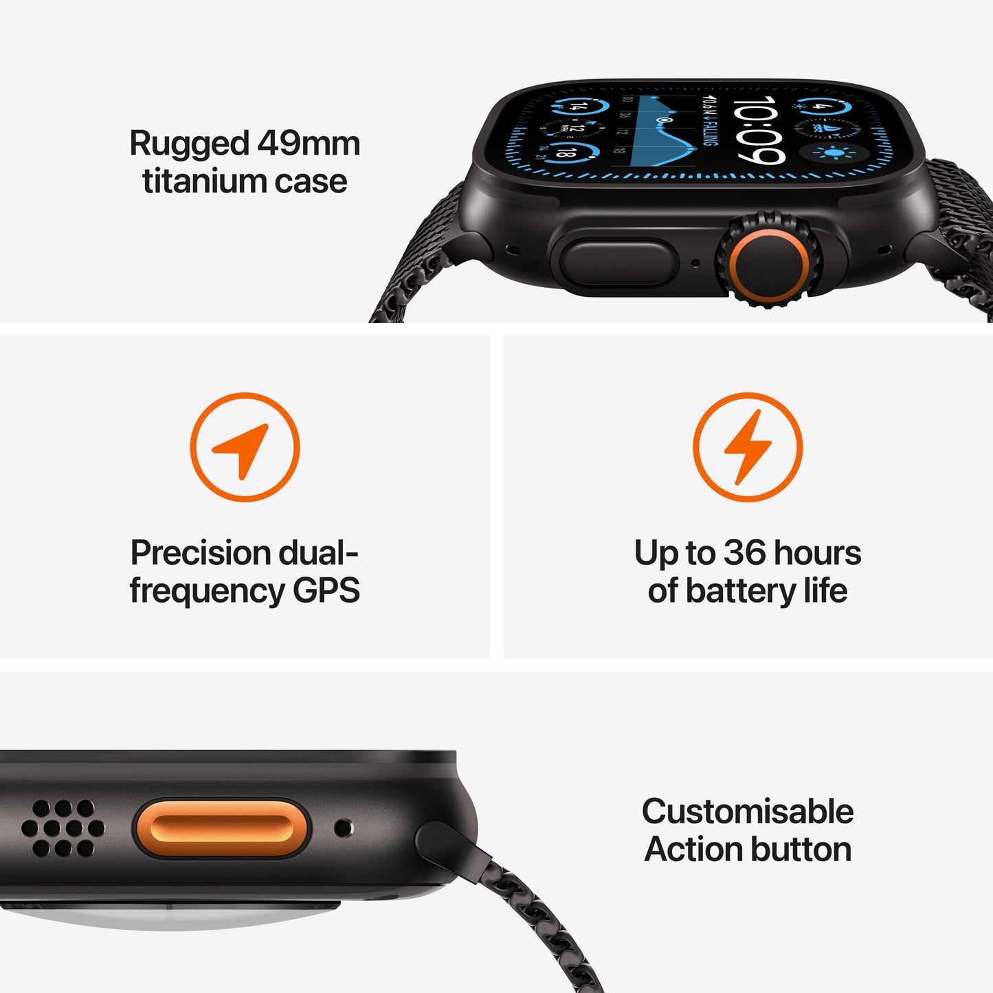 2024 Apple Watch Ultra 2 GPS + Cellular 49mm Black Titanium Case with Black Trail Loop - S/M