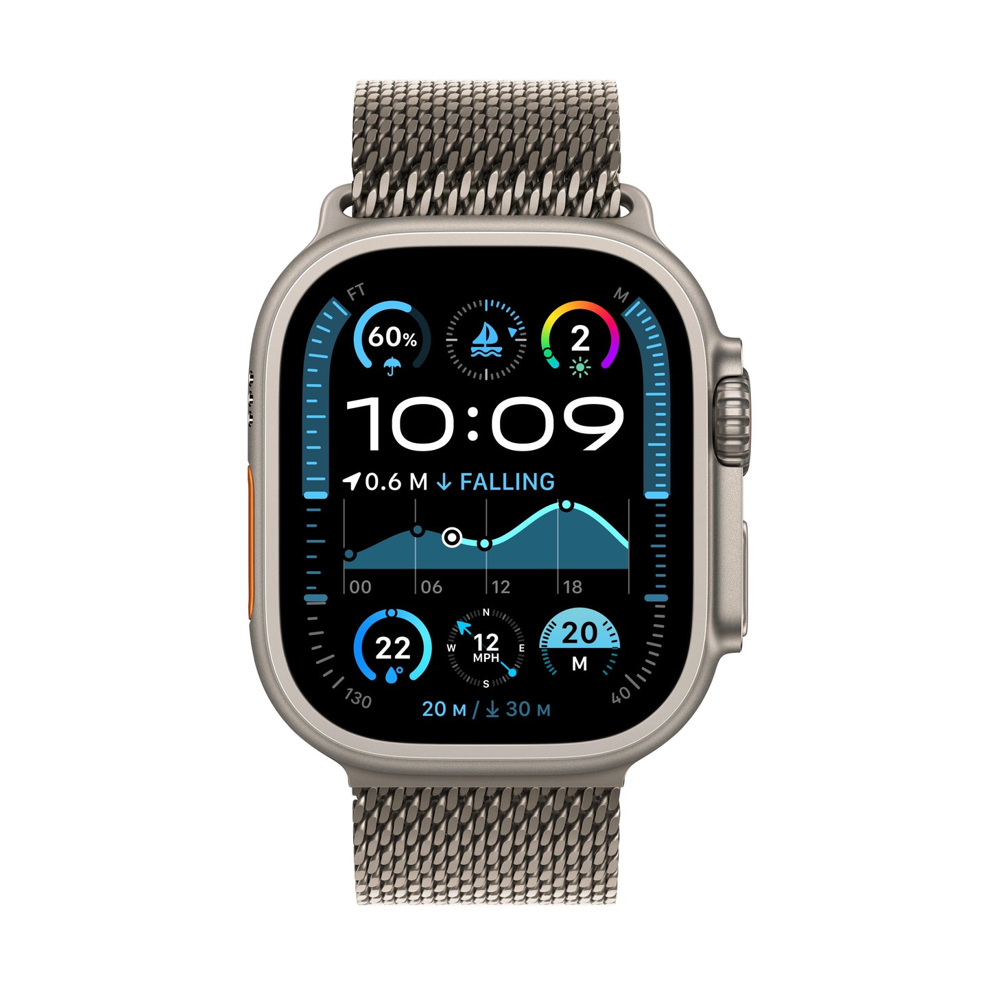 2024 Apple Watch Ultra 2 GPS + Cellular 49mm Natural Titanium Case with Natural Titanium Milanese Loop - Large