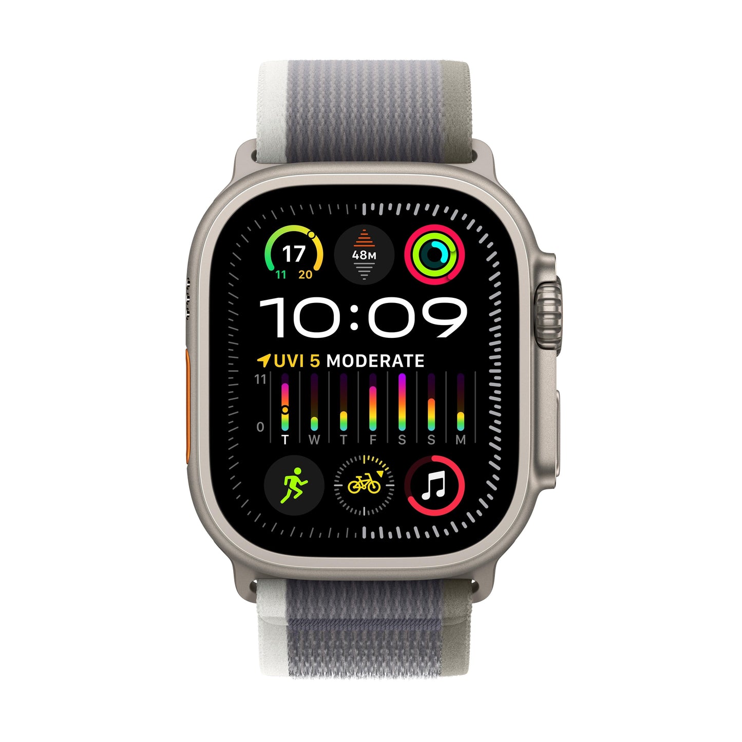 Apple Watch Ultra 2 GPS + Cellular 49mm Titanium Case with Green/Grey Trail Loop - M/L