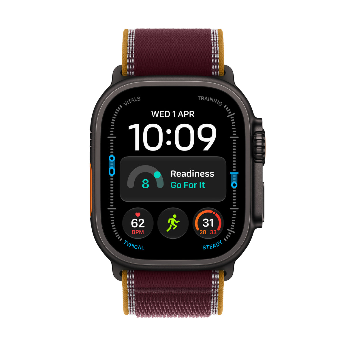 Apple Watch Ultra 4 GPS + Cellular 49mm Black Titanium Case with Burgundy Trail Loop - S/M