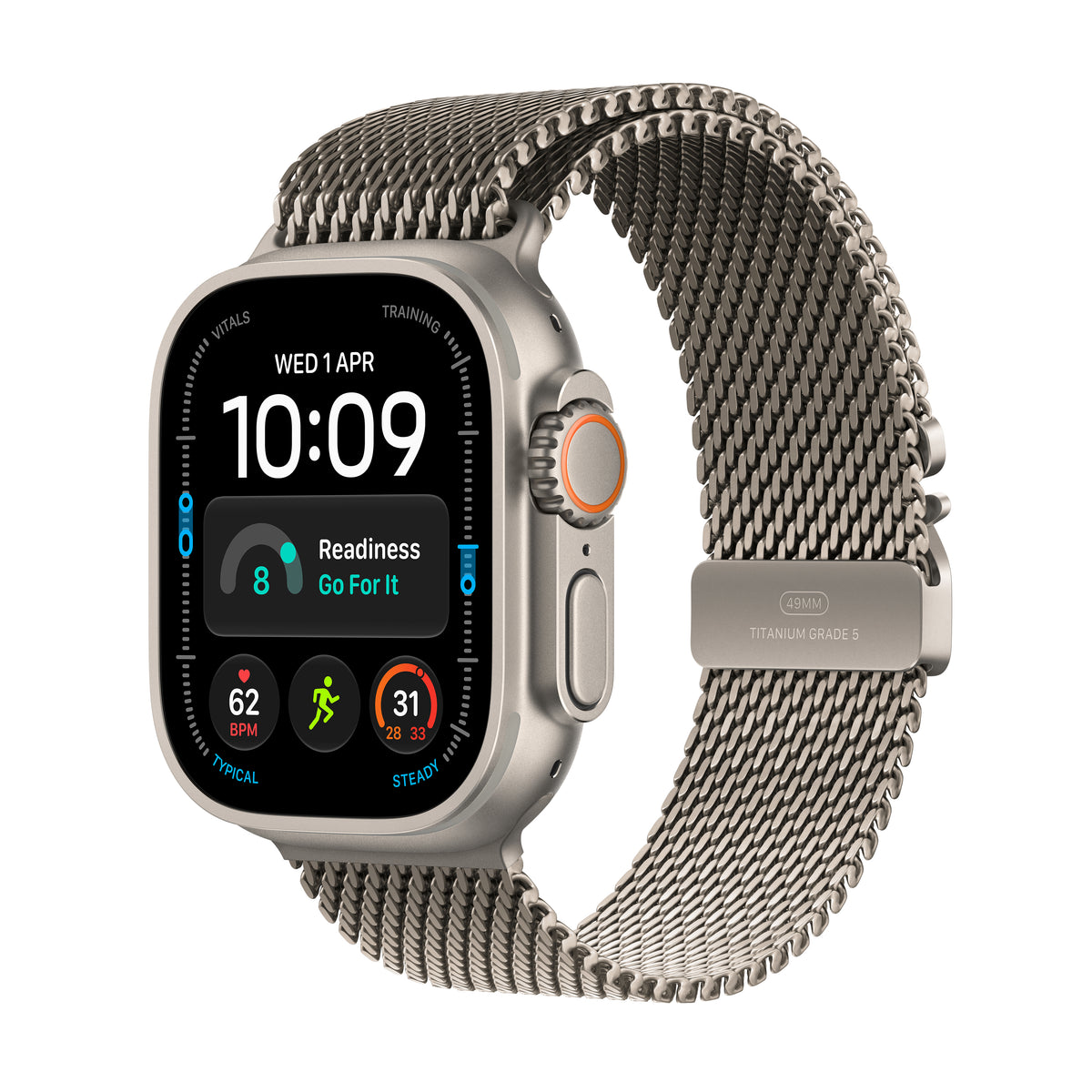 Apple Watch Ultra 4 GPS + Cellular 49mm Natural Titanium Case with Natural Titanium Milanese Loop - M